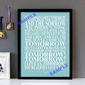 "Tomorrow" Annie  - Framed Lyrics Wall Art Design