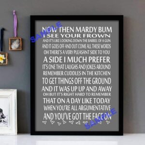 "Mardy Bum" Arctic Monkeys - Framed Lyrics Wall Art Design