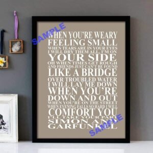 "Bridge Over Troubled Water" Simon & Garfunkel - Framed Lyrics Wall Art Design