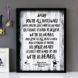 "Heaven" - Bryan Adams - Framed Lyrics Wall Art Design
