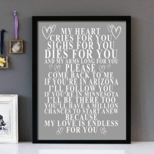 "My Heart Cries For You"- Dean Martin - Framed Lyrics Wall Art Design