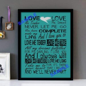 "Love Me Tender" Elvis Presley - Framed Lyrics Wall Art Design