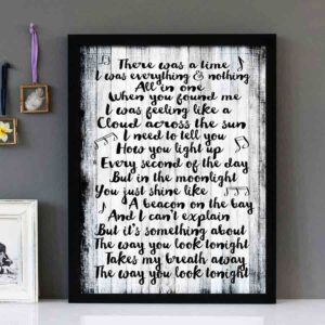 "Something About The Way You Look Tonight" - Elton John - Framed Lyrics Wall Art Design