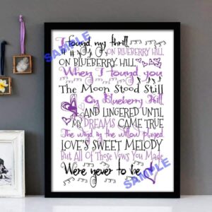 "Blueberry Hill" (Version 2) Fats Domino - Framed Lyrics Wall Art Design