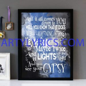 "Gypsy" Fleetwood Mac - Framed Lyrics Wall Art Design