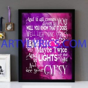 "Gypsy" Fleetwood Mac (Pink & Purple) - Framed Lyrics Wall Art Design