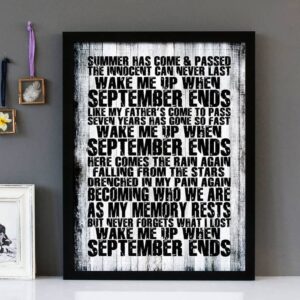 "Wake Me Up When September Ends" Green Day - Framed Lyrics Wall Art
