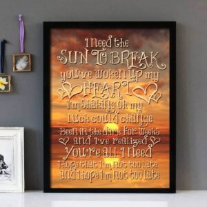 "Need The Sun To Break"- James Bay - Framed Lyrics Wall Art Design
