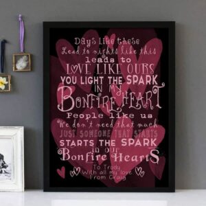 "Bonfire Heart"- James Blunt - Framed Lyrics Wall Art Design