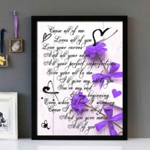 "All Of Me" - John Legend - Framed Lyrics Wall Art Design