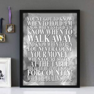 "The Gambler"- Kenny Rogers - Framed Lyrics Wall Art Design Version 4