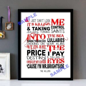 "Mr. Brightside" The Killers - Framed Lyrics Wall Art Design