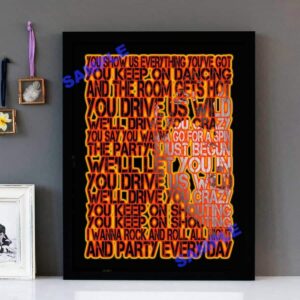 "Rock And Roll All Nite" Kiss - Framed Lyrics Wall Art Design