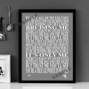 "Lillywhite" Luke Sital-Singh - Framed Lyrics Wall Art Design