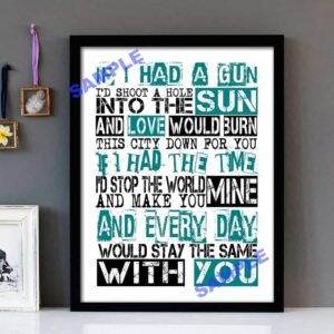 "If I Had A Gun" Noel Gallagher - Framed Lyrics Wall Art Design