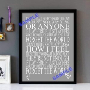 "Chasing Cars" Snow Patrol - Framed Lyrics Wall Art Design