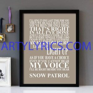 "Run" Snow Patrol - Framed Lyrics Wall Art Design