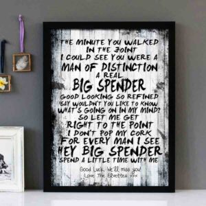 "Big Spender" - Shirley Bassey - Framed Lyrics Wall Art Design