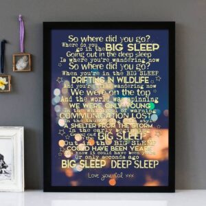 "Big Sleep" Simple Minds - Framed Lyrics Wall Art
