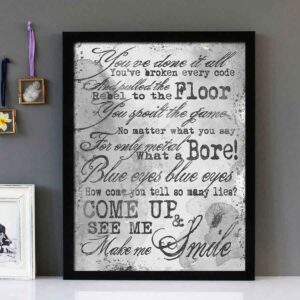 "Come Up & See Me" - Steve Harley - Framed Lyrics Wall Art Design