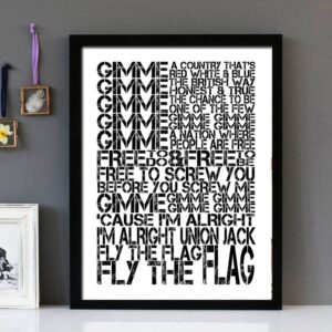 "Fly The Flag" - Stiff Little Fingers - Framed Lyrics Wall Art Design