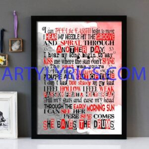 "She Bangs The Drums"  Stone Roses - Framed Lyrics Wall Art Design
