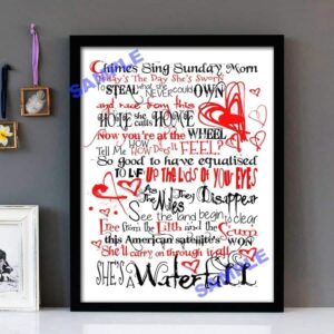 "Waterfall" Stone Roses - Framed Lyrics Wall Art Design