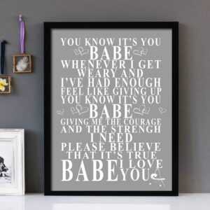 "Babe" - Styx- Framed Lyrics Wall Art Design
