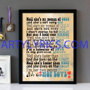 "Hot Love" T Rex - Framed Lyrics Wall Art Design