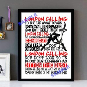 "London Calling" The Clash - Framed Lyrics Wall Art Design (Usa Delivery)