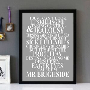 "Mr Brightside" - The Killers - Framed Lyrics Wall Art Design
