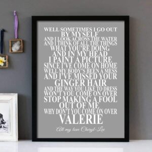 "Valerie"- The Zutons- Framed Lyrics Wall Art Design Version 2