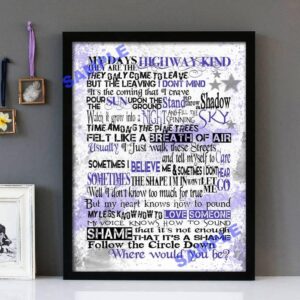 "Highway Kind" Townes Van Zandt - Framed Lyrics Wall Art Design