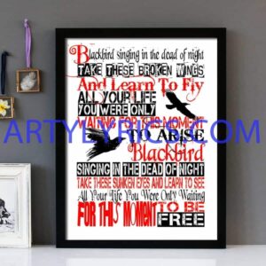 "Blackbird" - The Beatles - Framed Lyrics Wall Art Design