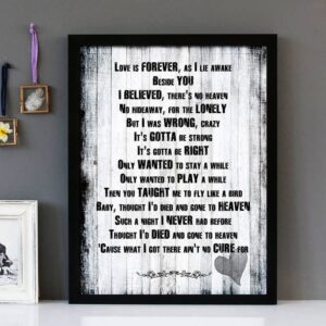 "Thought I'd Died And Gone To Heaven" Bryan Adams - Framed Lyrics Wall Art