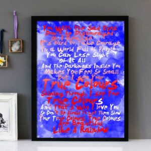 "True Colors" "True Colours" Cyndi Lauper - Framed Lyrics Wall Art Design