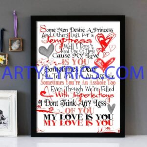 "My Love Is You" David Byrne  - Framed Lyrics Wall Art Design