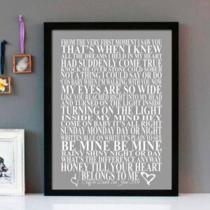 "Be Mine" - David Gray - Framed Lyrics Wall Art Design