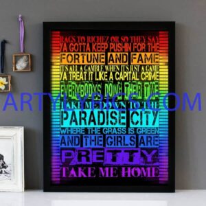 "Paradise City" Guns N' Roses - Framed Lyrics Wall Art Design