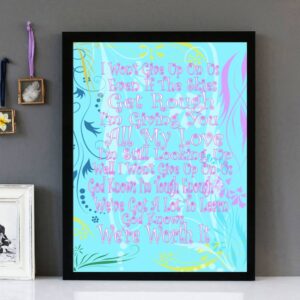 "I Won't Give Up" Jason Mraz - Framed Lyrics Wall Art Design