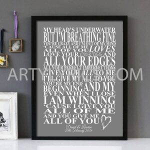 "All Of Me" -John Legend- Framed Lyrics Wall Art Design V3