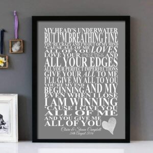 "All Of Me"- John Legend - Framed Lyrics Wall Art Design V5