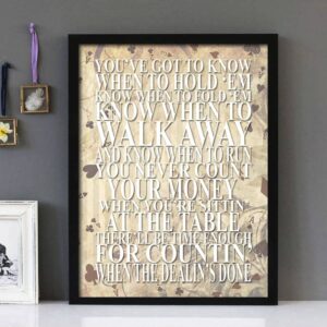 "The Gambler"- Kenny Rogers - Framed Lyrics Wall Art Design Version 2