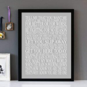"The One" (Grey Version) Kodaline - Framed Lyrics Wall Art