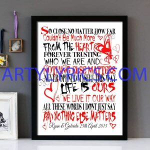 "Nothing Else Matters" Metallica - Framed Lyrics Wall Art Design