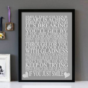 "Smile"- Nat King Cole - Framed Lyrics Wall Art Design