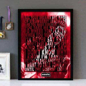 "Talk Tonight" Oasis - Framed Lyrics Wall Art Design Red Version