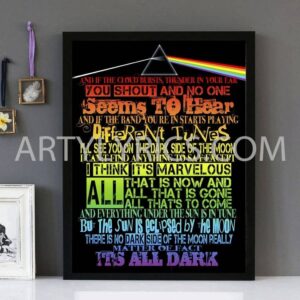 "Dark Side Of The Moon" - Pink Floyd - Framed Lyrics Wall Art Design