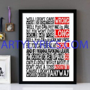 "I Don't Worry About It"- The Meteors - Framed Lyrics Wall Art Design