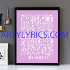 "Sarah" Thin Lizzy - Framed Lyrics Wall Art Design